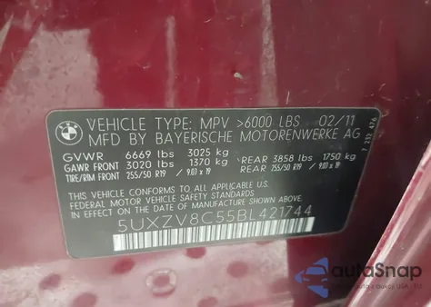 2011 BMW X5 xDrive50I из США, поврежденный, VIN 5UXZV8C55BL421744